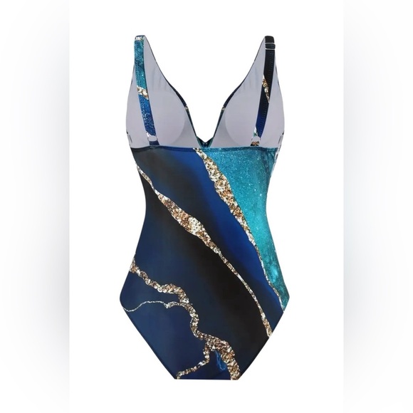 NEW, Blue/Teal Galaxy Print One-Piece Swimsuit, XL ☀️ - Picture 5 of 10
